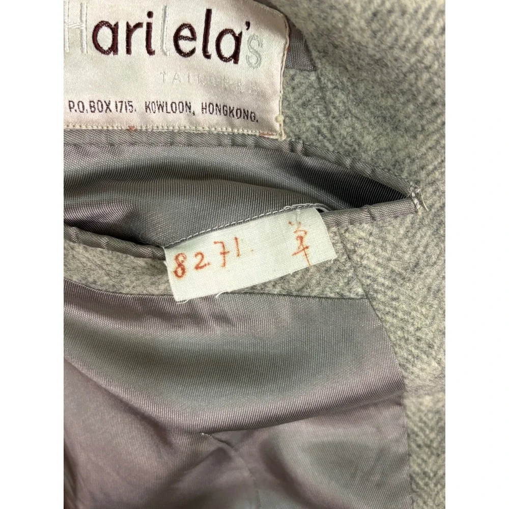 vtg 50s Harilelas 44R Bespoke Gray Herringbone Tweed Blazer Jacket Sport‎ Coat